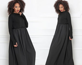 Black Maxi Dress, Abaya Dress, Gothic Maxi Dress, Plus Size Abaya, Maxi Dress For Women, Whimsigoth Clothing, Maxi Kaftan, Trendy Plus Size