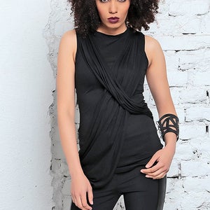 Black Summer Tank, Extravagant Tank Top, Avant Garde Clothing, Party Tank, Sleeveless Top, Gothic Tank, Elegant Top, Evening Tank