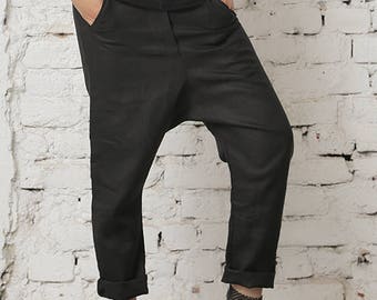 Linen Harem Pants, Women Black Pants, Baggy Pants, Plus Size Linen Pants, Drop Crotch Pants, Minimalist Pants,Black Trousers,Gothic Clothing