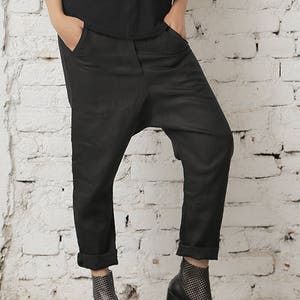 Linen Harem Pants, Women Black Pants, Baggy Pants, Plus Size Linen Pants, Drop Crotch Pants, Minimalist Pants,Black Trousers,Gothic Clothing