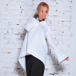 White Tunic/ White Top/ Plus Size Clothing/ Asymmetric Shirt/ Cotton Shirt/ Long Sleeve Shirt/ Oversize Shirt/ Women Shirt/ Oversized Shirt
