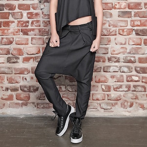 Black Harem Pants/ Low Crotch Pants/ Loose Black Pants/ Drop Crotch Pants/ Black Trousers/ Plus Size Pants/ Cyber Punk Clothing / Oversized