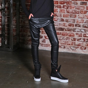 Leather Leggings/ Leather Pants/ Black Leather Pants/ Drop Crotch Pants/ Faux Leather Pants/ Women Black Pants/ Gothic Pants/ Extravagant