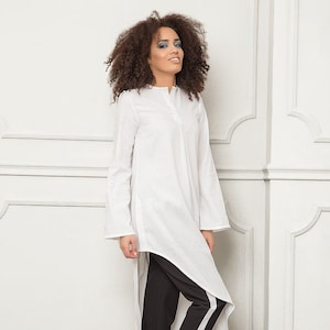 White Linen Tunic, Linen Shirt Kaftan, White Linen Kaftan, Linen Clothing, Linen Clothes, White Shirt, Asymmetrical Shirt, Extravagant Top image 1