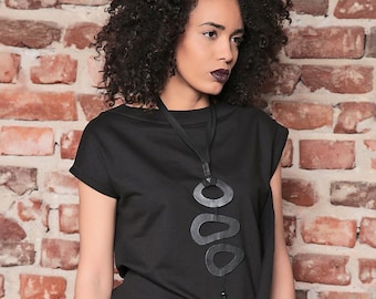 Bold Necklace Made By Genuine Leather In Geometric Shapes Perfect As A Mother&#39;s Day Gift