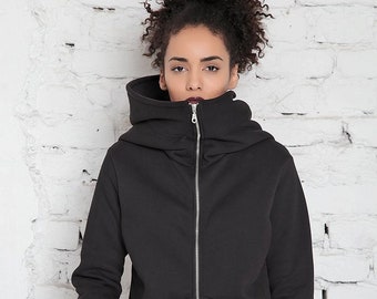 Workout Hoodie, Hoodie mit großer Kapuze für Frauen, Winter Zip Up Hoodie, Oversize Hoodie, Schwarzes Sweatshirt, Plus Size Kapuzenpullover, Adeptt