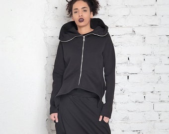 Black Hoodie, Oversized Sweatshirt, Plus Size Hoodie, Black Sweatshirt, Activewear Top, Workout Hoodie, Hooded Sweatshirt, Zip Up Hoodie