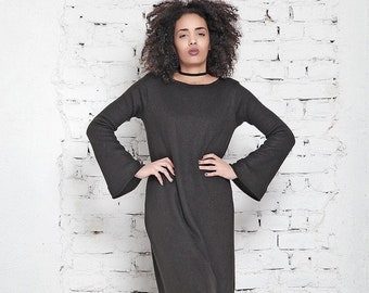 Robe en maille, Robe longue, Robe grande taille noire, Robe longue noire, Robe surdimensionnée, Caftan noir, Maxi caftan, Robe à manches longues, Hiver