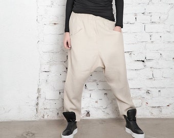 Linen Harem Pants, Linen Trousers, Baggy Pants, Long Linen Pants, Harem Pants, Drop Crotch Pants, Loose Pants, Wide Leg Pants, Solar Punk