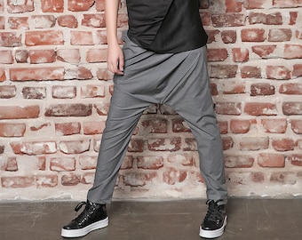 Black Drop Crotch Pants/ Asymmetric Pants/ Black Pants/ Extravagant Pants/ Low Crotch Pants/ Loose Pants/ Running Pants/ Casual Pants