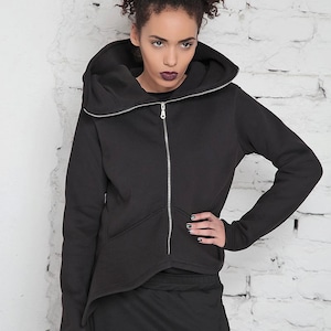 Workout Hoodie, Big Hood Hoodie For Women, Winter Zip Up Hoodie, Oversize Hoodie, Black Sweatshirt, Plus Size Hooded Sweater, Adeptt image 2