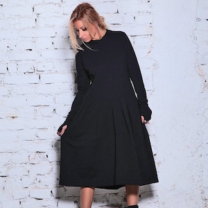 Dress For Women, Modest Plus Size Dress, Black Maxi Dress, Gothic Maxi Dress, Plus Size Clothing, Minimalist Dress, Maxi Steampunk Dress
