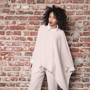 Plus Size Set/ Plus Size Clothing/ Asymmetric Top/ Top Pants Set/ Maxi Pants/ Extravagant Poncho Top/ Oversize Pants/ Women Set Clothing