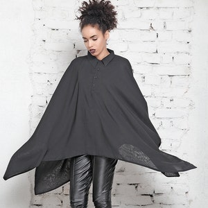 Black Chiffon Caftan Dress: Oversized Gothic Tunic