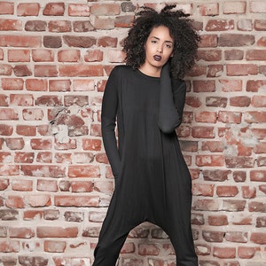 Harem Jumpsuit, Black Romper, Womens Overalls, Plus Size Overalls, Plus Size Jumpsuit, Loose Jumpsuit, Maxi Jumpsuit, Dystopian Clothing image 4