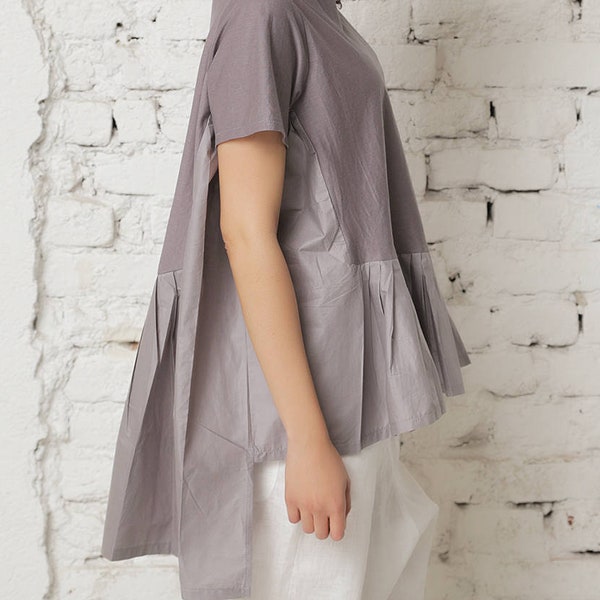 Oversized Baumwolle Tunika Top: Asymmetrische Boho Bluse