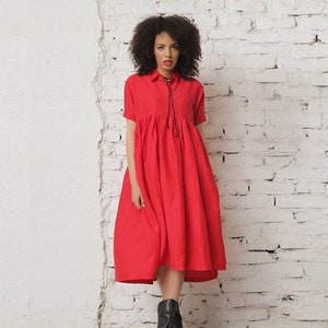 Linen dress in plus size and solid red - Plus size linen clothing for women - Boho maxi linen dress