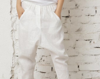 Harem Linen Pants With Pockets, Linen Pants, Linen Clothing, White Pants, Harem Pants, Linen Clothes,Plus Size Clothing,Drop Crotch Trousers