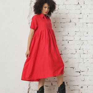 Linen Dress in Plus Size and Solid Red Plus Size Linen Clothing for ...