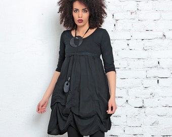 Peplum Dress, Black Tunic Dress, Black Dress, Short Party Dress, Cocktail Dress, Oversized Dress, Goth Style, Pleated Dress, Office Dress