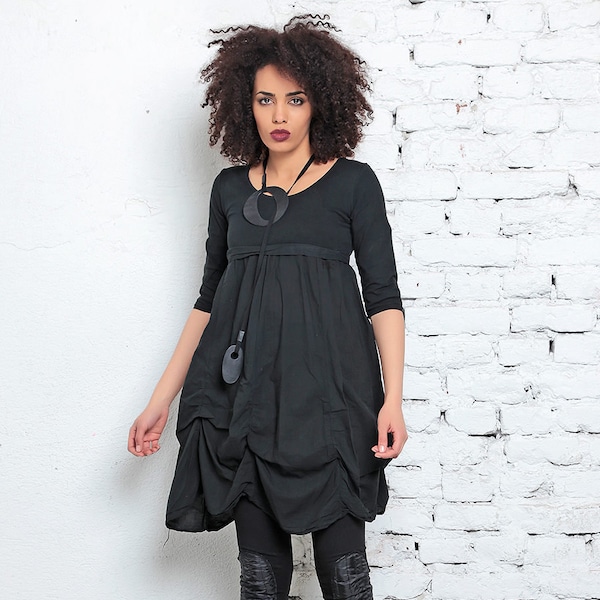 Peplum Dress, Black Tunic Dress, Black Dress, Short Party Dress, Cocktail Dress, Oversized Dress, Goth Style, Pleated Dress, Office Dress