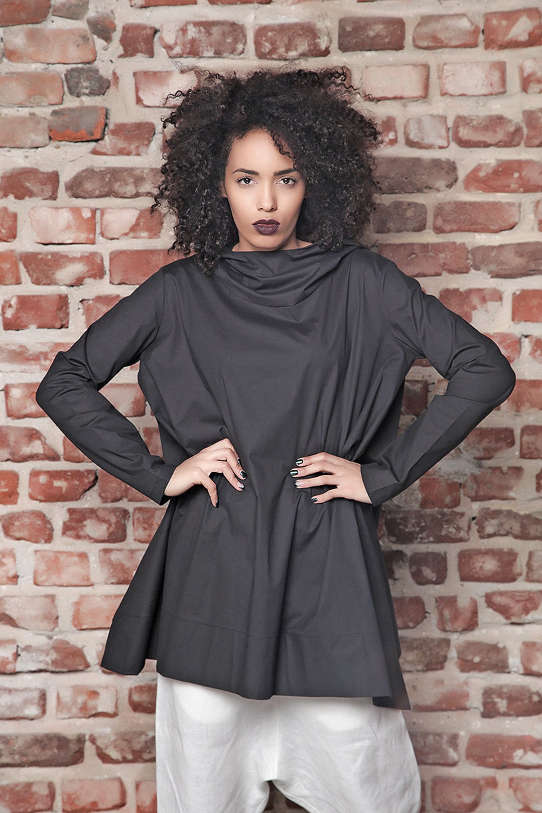 Geometric Hooded Tunic Top, Mono