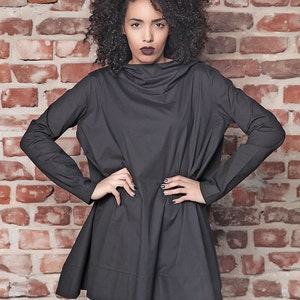 Black Hooded Top/ Black Hoodie/ Women Hoodie/ Dystopian Clothing / Loose Tunic/ Black Tunic/ Plus Size Tunic/ Asymmetric Top/ Maxi Tunic Top