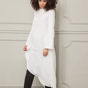 White Linen Tunic, Linen Shirt Kaftan, White Linen Kaftan, Linen Clothing, Linen Clothes, White Shirt, Asymmetrical Shirt, Extravagant Top image 5