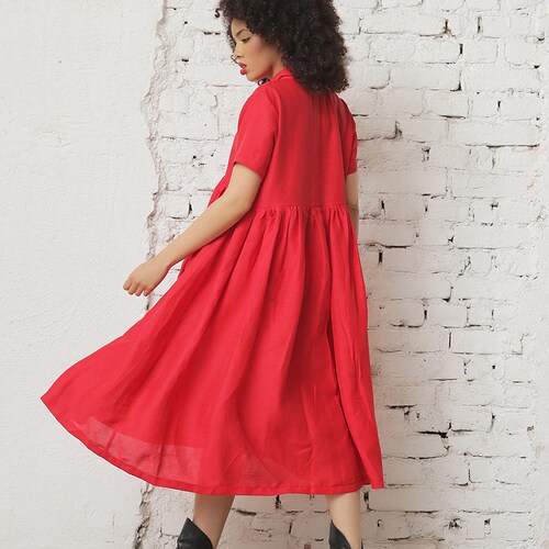 red linen dress plus size Red Casual Linen Plus Size Summer Maxi Dresses 1640 XL / Red