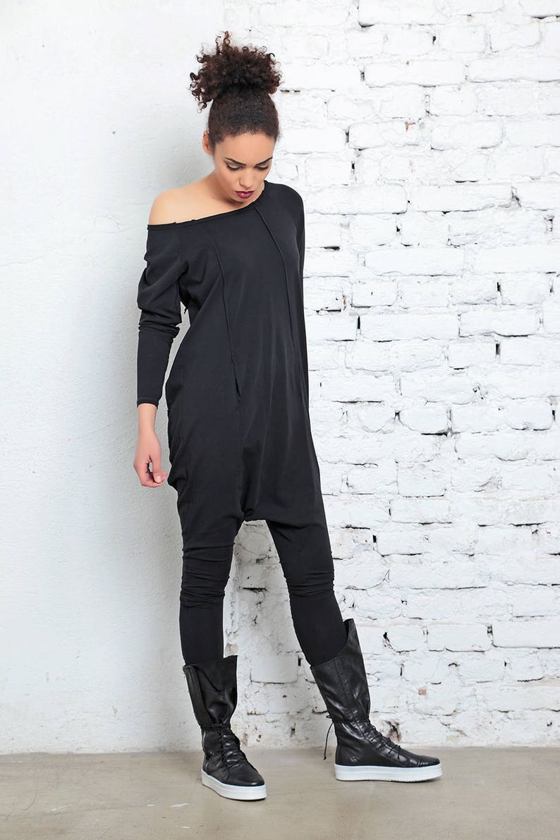 Black Harem Jumpsuit Black Jumpsuit Baggy Pants 80s Etsy