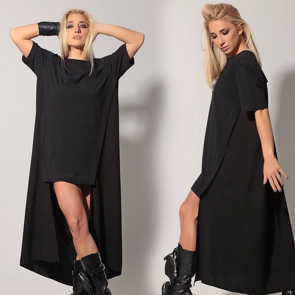 Robe Maxi noire, robe noire asymétrique, vêtements taille plus, robe maxi gothique, robe maxi, robe longue noire, robe taille plus, robe longue