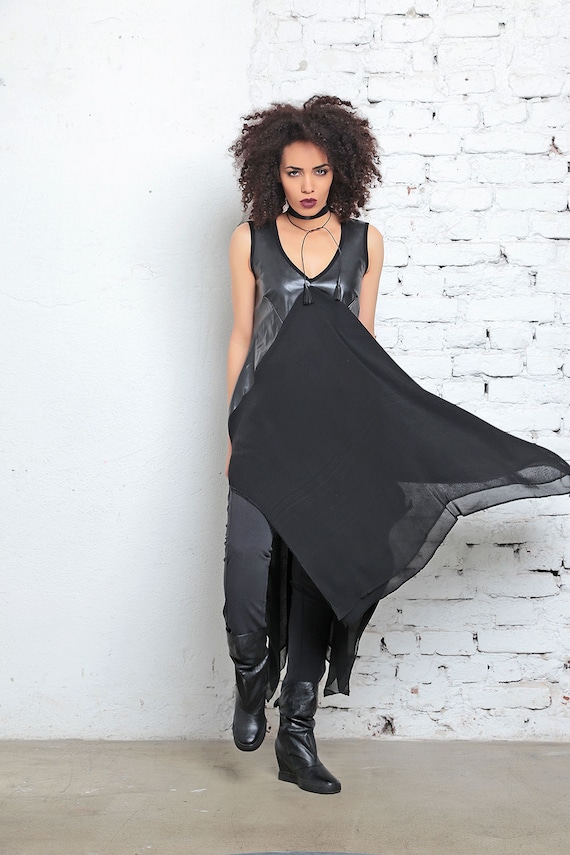 Plus Size Tunic, Faux Leather Top, Solar Punk Top, Dystopian Plus Size Tunic, Faux Leather Top, Solar Punk Top, Dystopian