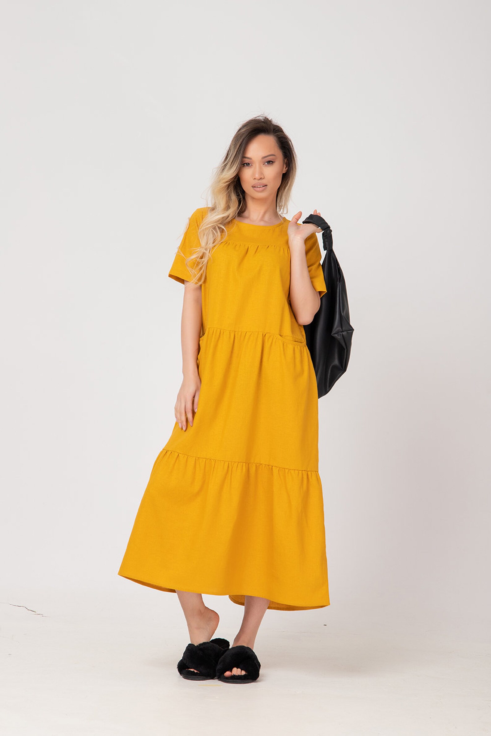 Mustard Linen Dress Linen Summer LIDA Dress Linen Clothing Etsy