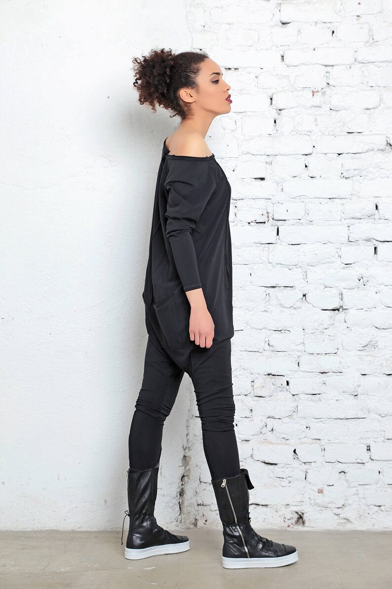 Black Harem Jumpsuit Black Jumpsuit Baggy Pants 80s Etsy