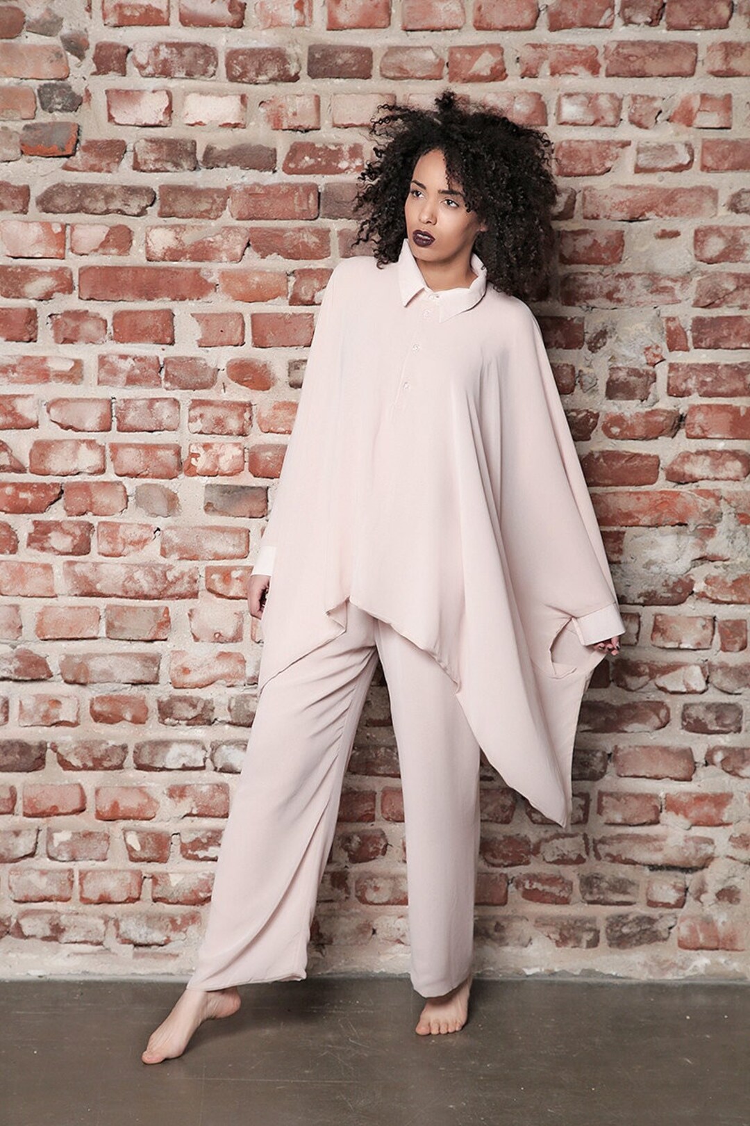 Black Chiffon Scoop Half Sleeves 2 Pieces Plus Size Pantsuits with Ruches