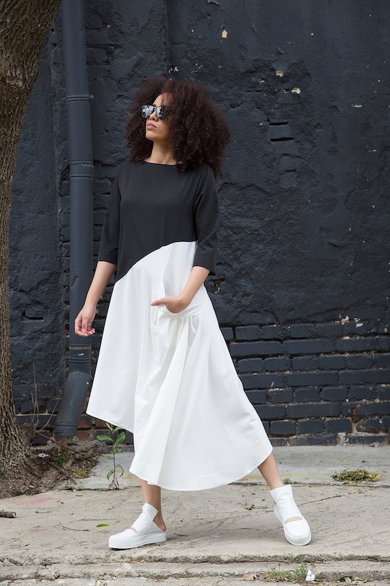 Black and White Dress Kaftan Dress Cocktail Dress Asymmetrical Dress Avant Garde Dress Urban Clothing Maxi Dress Plus Size Adeptt Etsy Canada