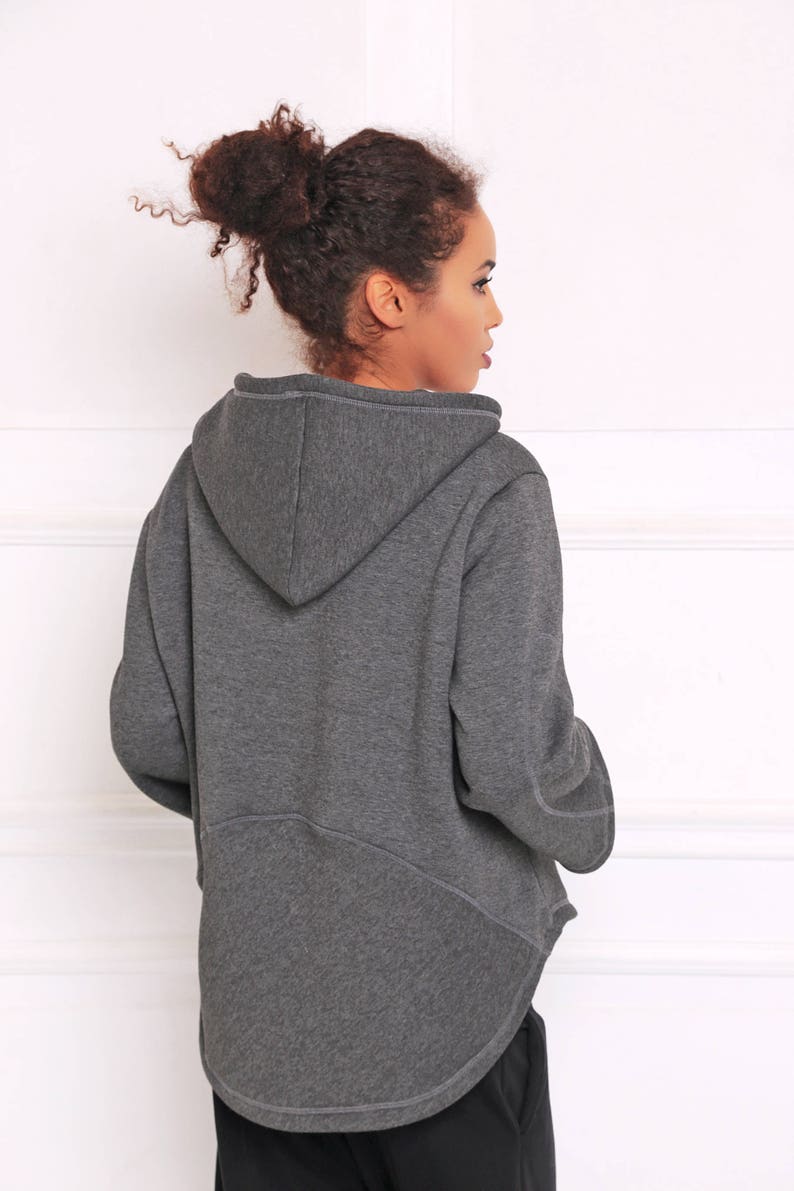 Women Hooded Hoodie Gray Sweatshirt Hooded Top Cotton Etsy