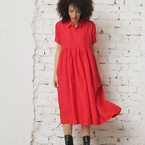 Linen Dress in Plus Size and Solid Red Plus Size Linen Clothing for ...