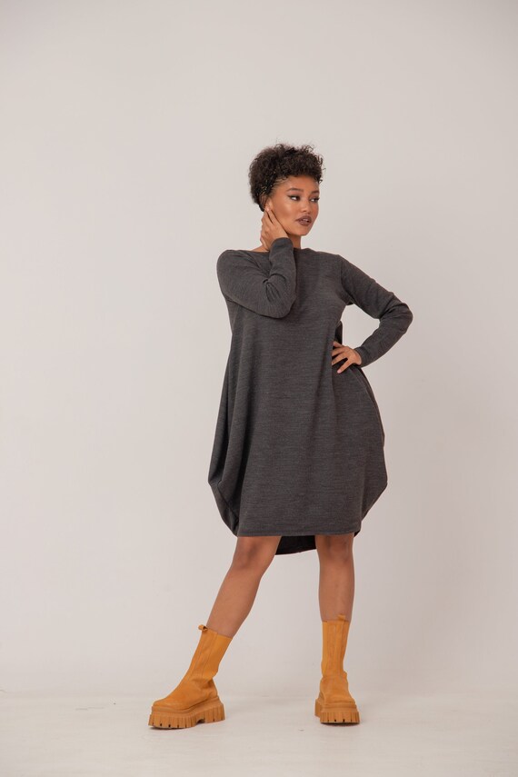 Winter Knitted Dress Women Black Dress 