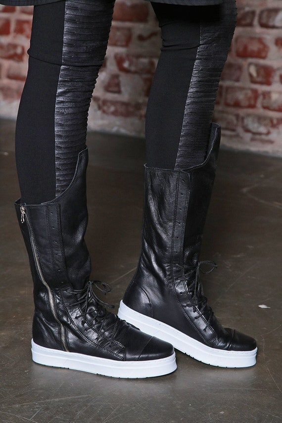 black womens boots lace up