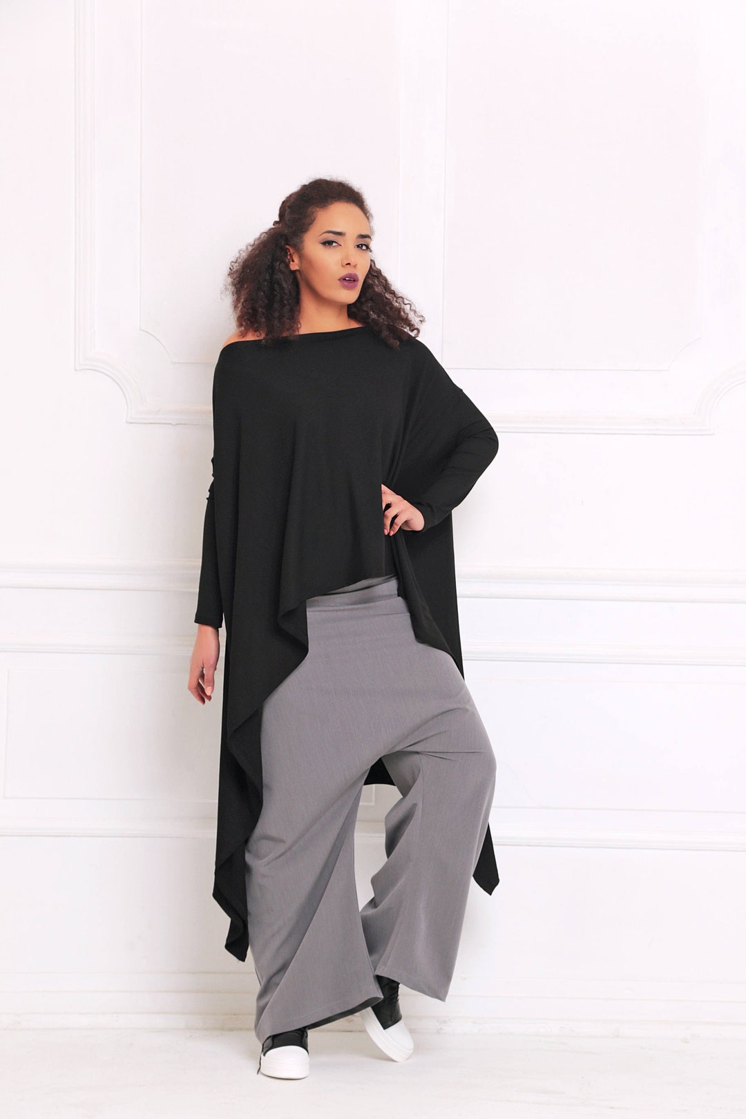 Women Harem Pants, Gray Pants, Drop Crotch Pants, Baggy Pants, Urban ...