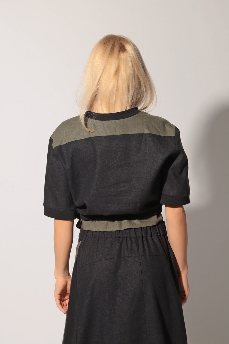 Polka Linen Top – Black