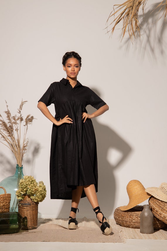 Black linen summer dress hotsell