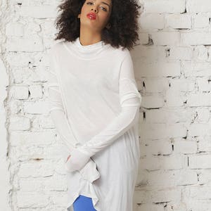 High Neck Dress, Asymmetric Tunic Dress, Women White Tunic, Plus Size Tunic Dress, White Summer Tunic Dress, Casual Tunic, Loose Dress