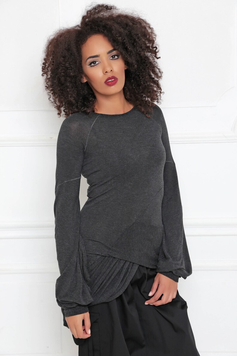 Loose Top Asymmetric Blouse Women Tunic Top Black Blouse Steampunk Plus Size Maxi Top Gothic Clothing A-3001 Maxi Blouse Wrap Top