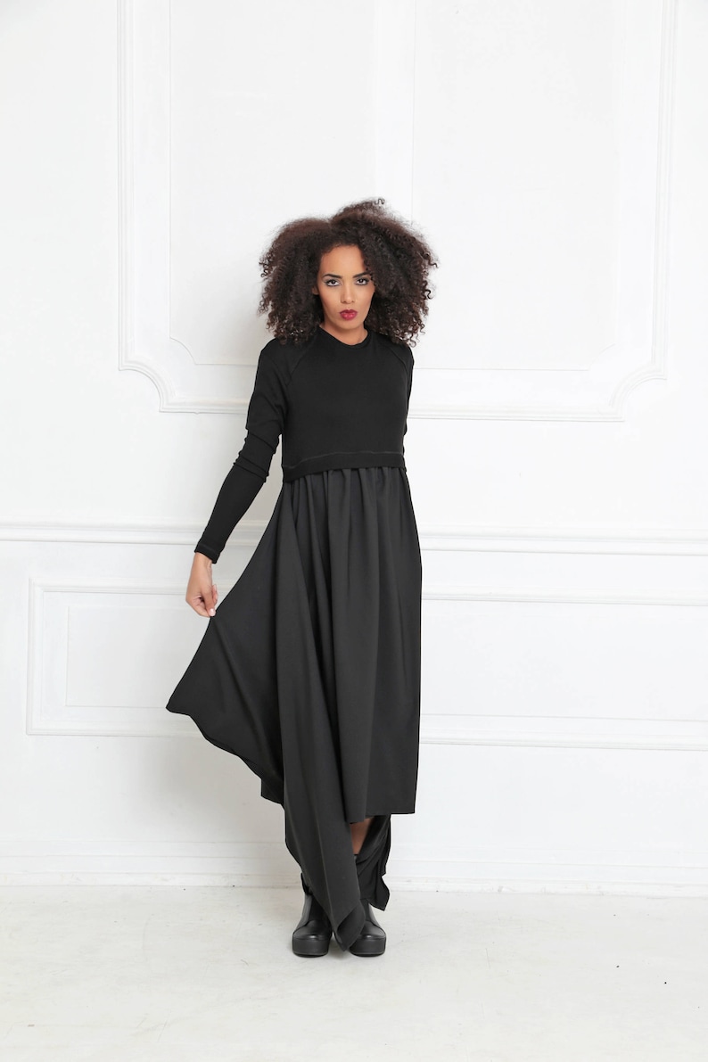 Black Maxi Dress Asymmetrical Dress Plus Size Maxi Dress Etsy 