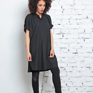 Shirt Dress, Womens Black Dress, Black Tunic Dress, Maxi Shirt, Extravagant  Shirt, Short Dress, Gothic Top, Short Sleeve Dress, Pleated Top