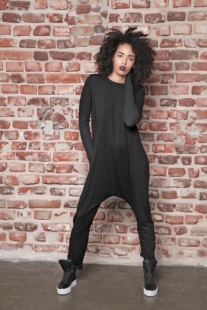 Harem Jumpsuit, Black Romper, Womens Overalls, Plus Size Overalls, Plus Size Jumpsuit, Loose Jumpsuit, Maxi Jumpsuit, Dystopian Clothing image 4