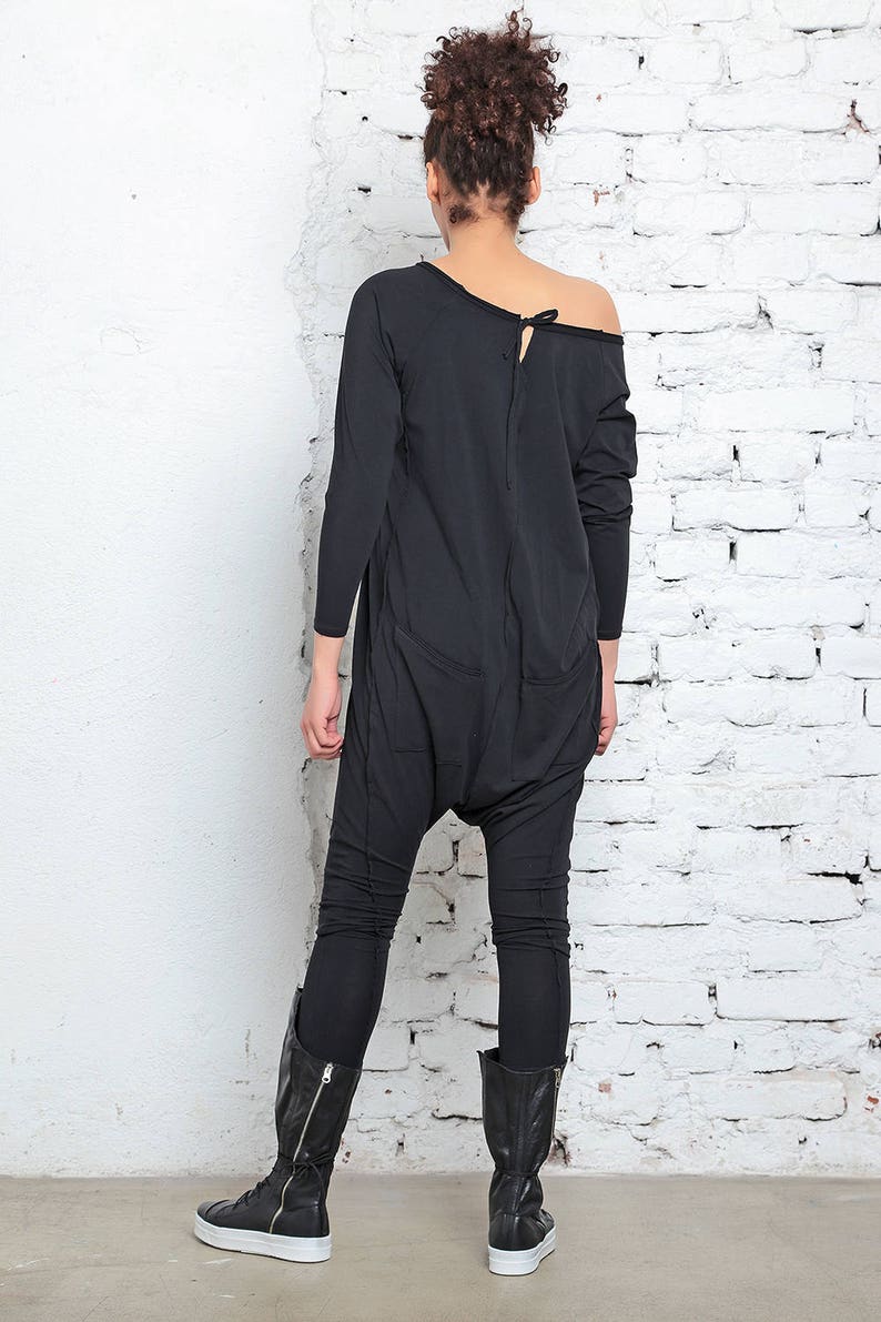 Black Harem Jumpsuit Black Jumpsuit Baggy Pants 80s Etsy