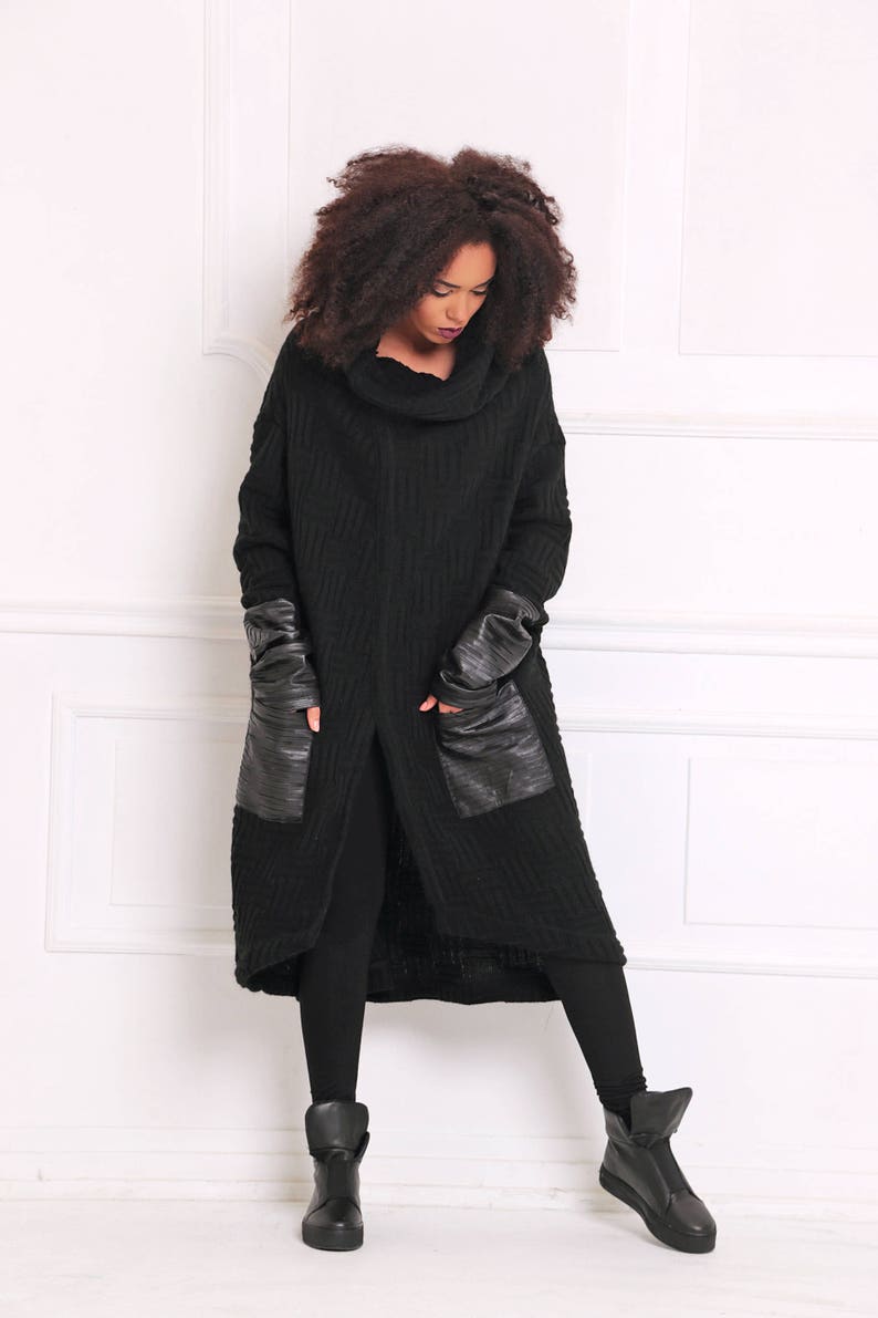 Plus Size Goth Coat For Women, Goth Cardigan In Black, Goth Winter Coat, Oversized Coat, Maxi Goth Cardigan, Women Cardigan, Winter Cardigan image 2